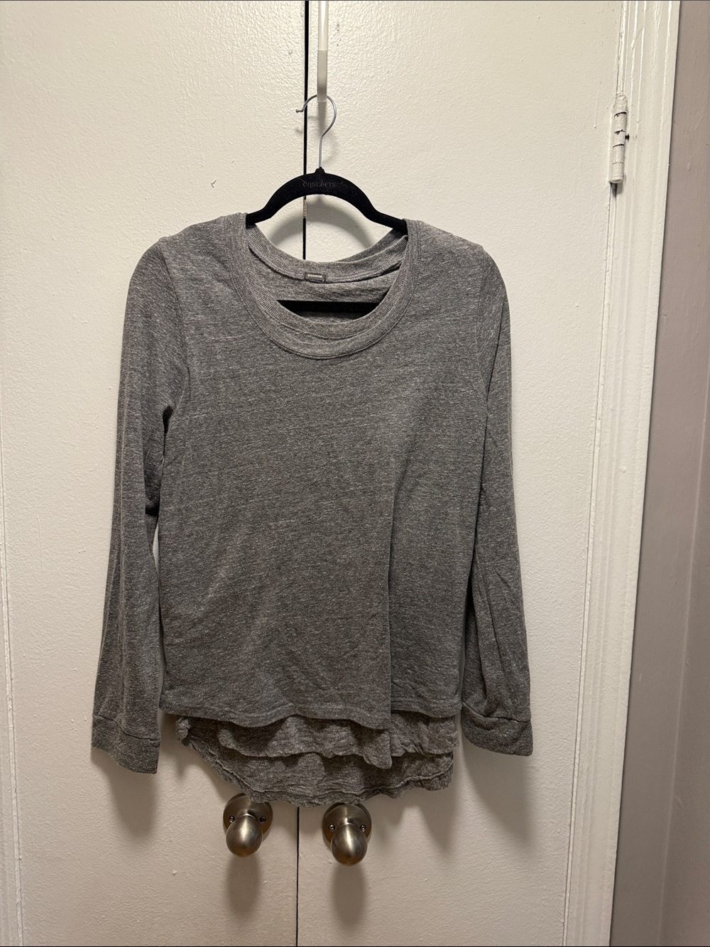 Monrow Heather Gray Layered Hem Long Sleeve Tee